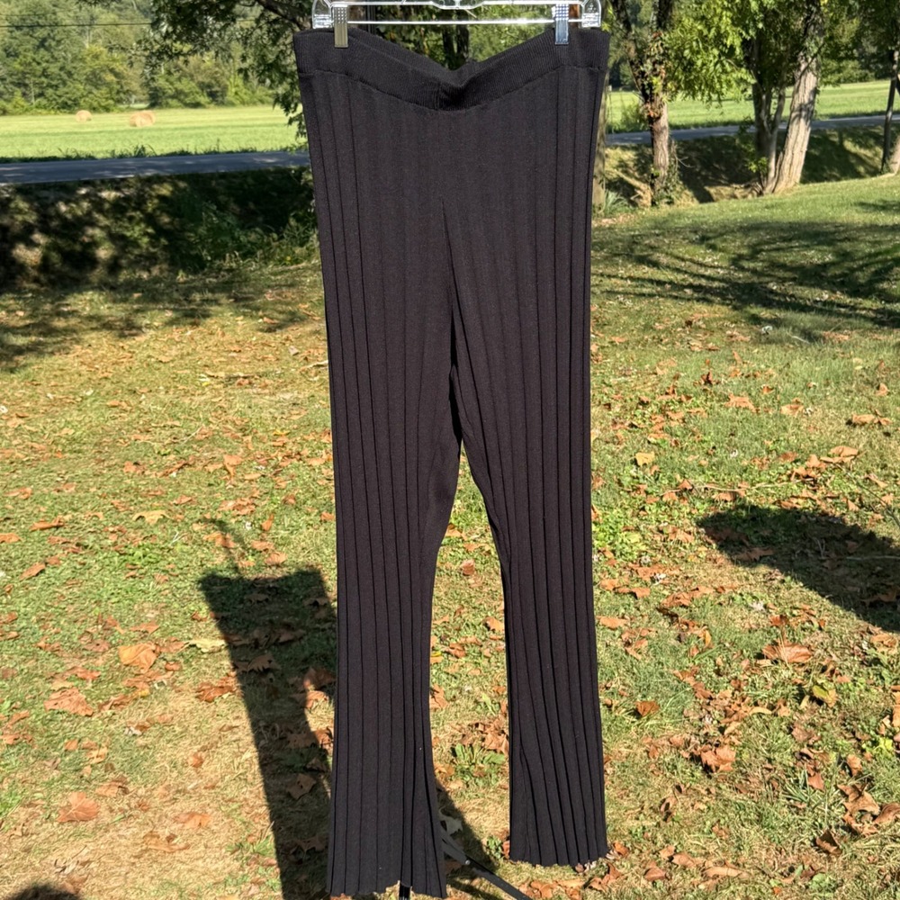 Cotton On Curve Foxy Variegated Rib Pant Size 16 Black Knit Flare Leg Plus NWT